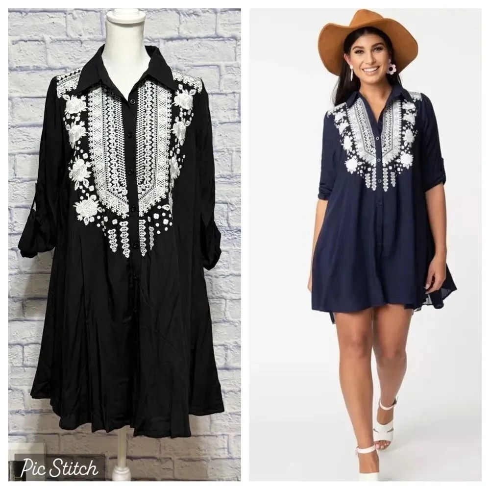 Savanna Jane Embroidered Front Floral Back Swing Mini Dress Small NWT